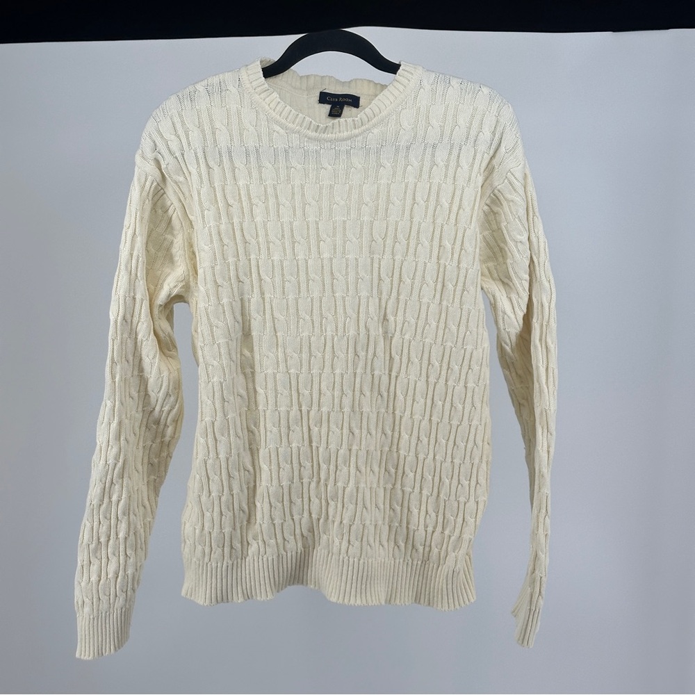 Men’s Medium Club Room 199% Cotton Ivory Knit Sweater Classic‎ Preppy